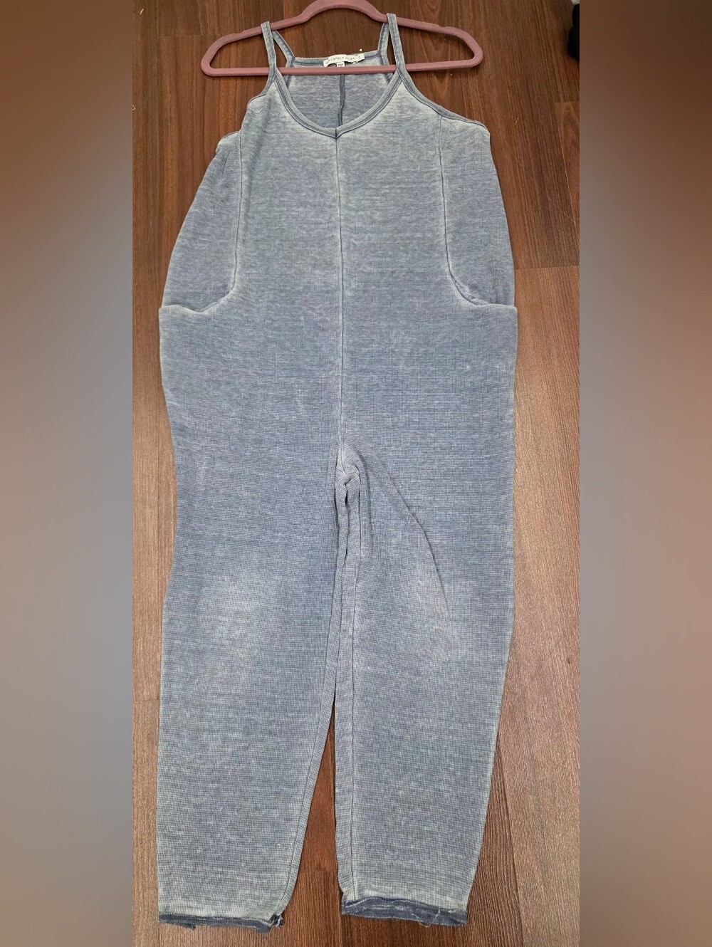 Sincerely Jules Blue Waffle Knit Jumpsuit Small Wide Leg Pocket Romper
